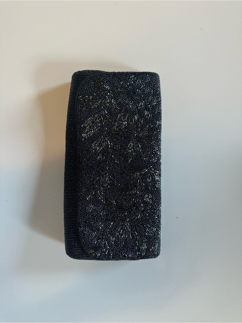 Vintage Black Beaded Floral Clutch